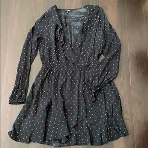 Black and red polka dot wrap dress